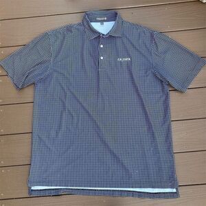 Peter Millar Men's L Blue Gingham Check Polo Shirt Golf Casual‎